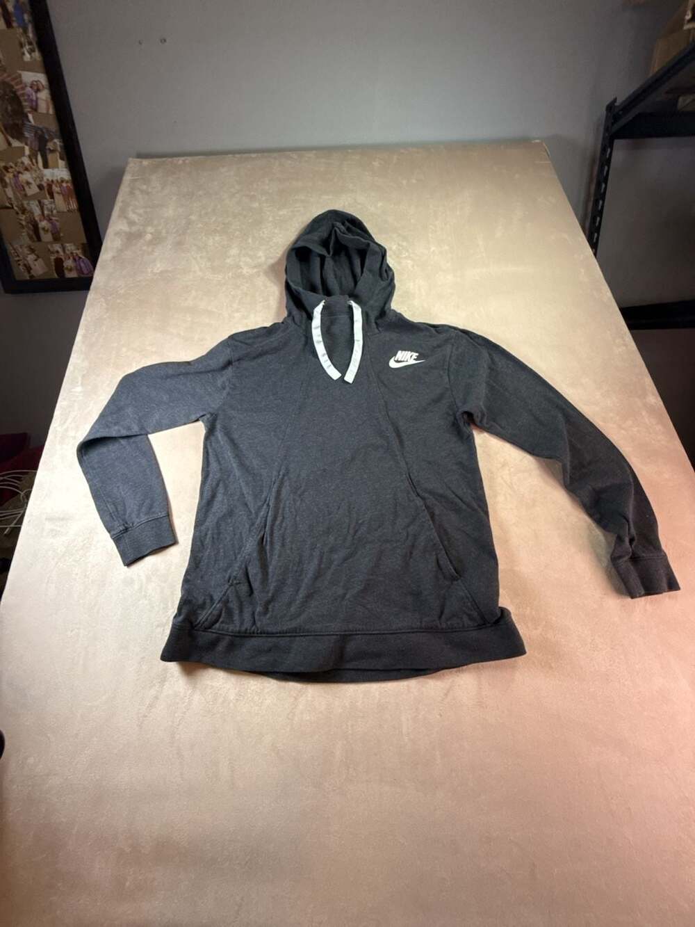 Nike Women's Sportswear Gym Funnel Neck Pullover Hoodie Dark Gray small